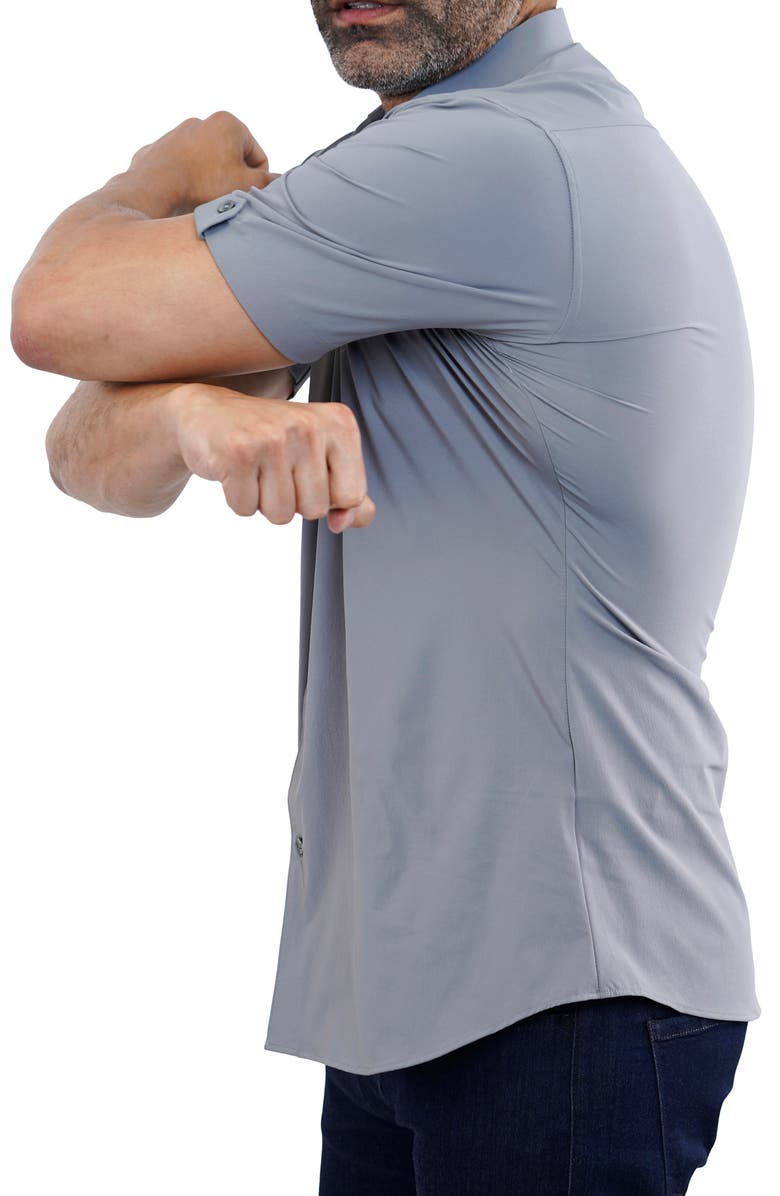 Maceoo Galileo Grey Stretchcore Short Sleeve Cotton Blend Button-Up Shirt, Alternate, color, 