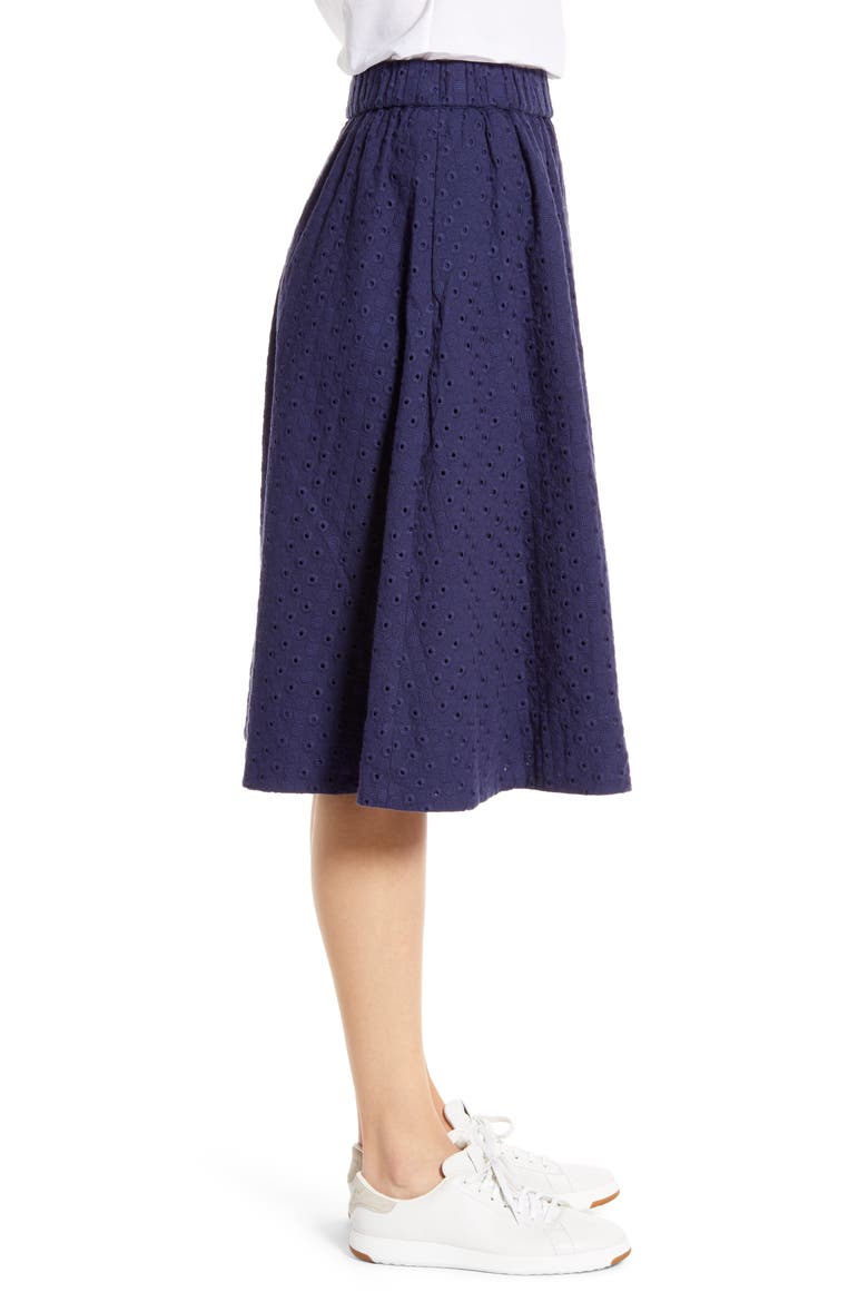 Eyelet Midi Skirt, Alternate, color, NAVY PEACOAT
