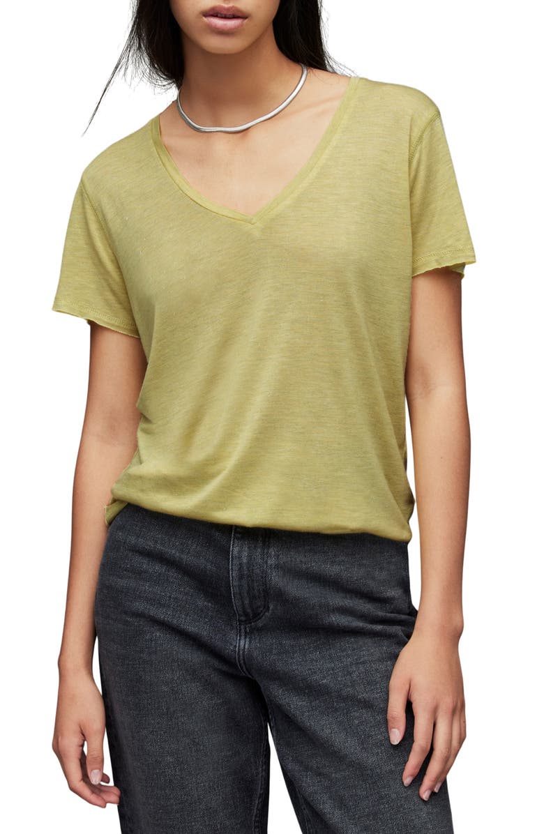 AllSaints Emelyn Shimmer V-Neck T-Shirt, Main, color,