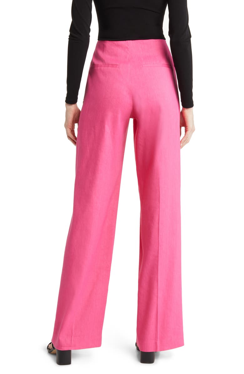 FRAME High Waist Linen Blend Wide Leg Trousers, Alternate, color, Flamingo