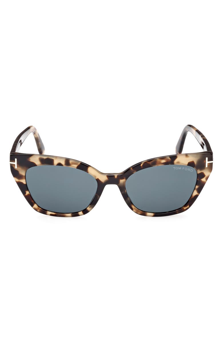 TOM FORD Juliette 52mm Cat Eye Sunglasses, Main, color, Coloured Havana / Blue