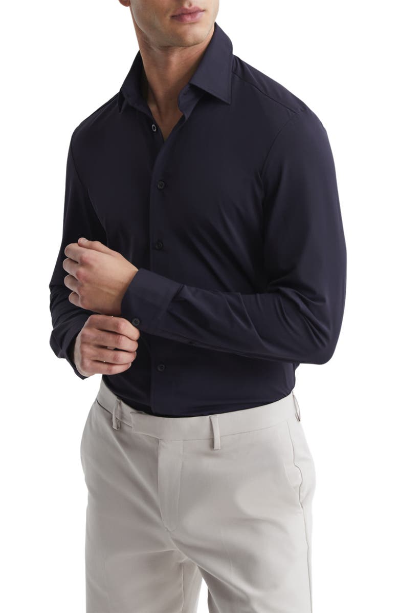 Reiss Voyager Button-Up Shirt, Main, color, Navy