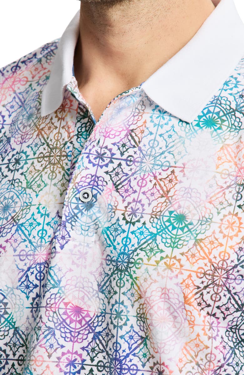 Robert Graham Gower Cotton Knit Polo, Alternate, color, Multi White