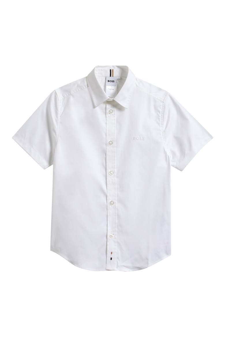 Kids' Solid Short Sleeve Cotton Button-Up Shirt, Main, color, WHITE