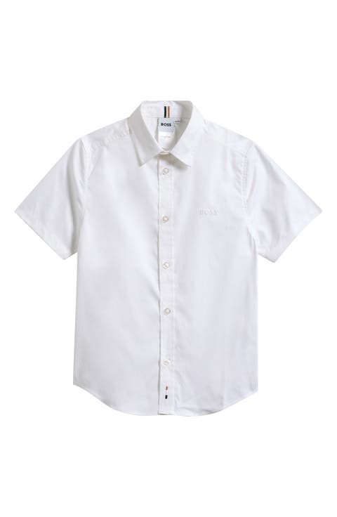 Kids' Solid Short Sleeve Cotton Button-Up Shirt (Big Kid)