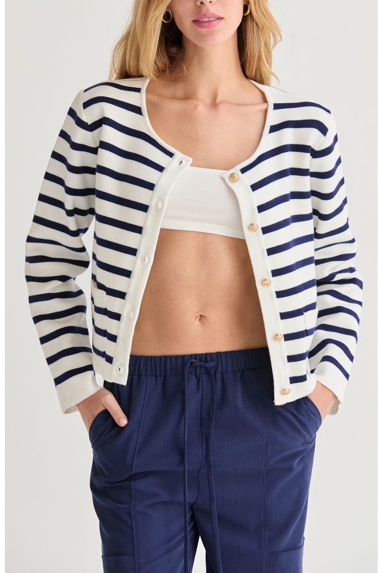 Striped Jacquard Knit Cardigan, Alternate, color, Ivory/Navy