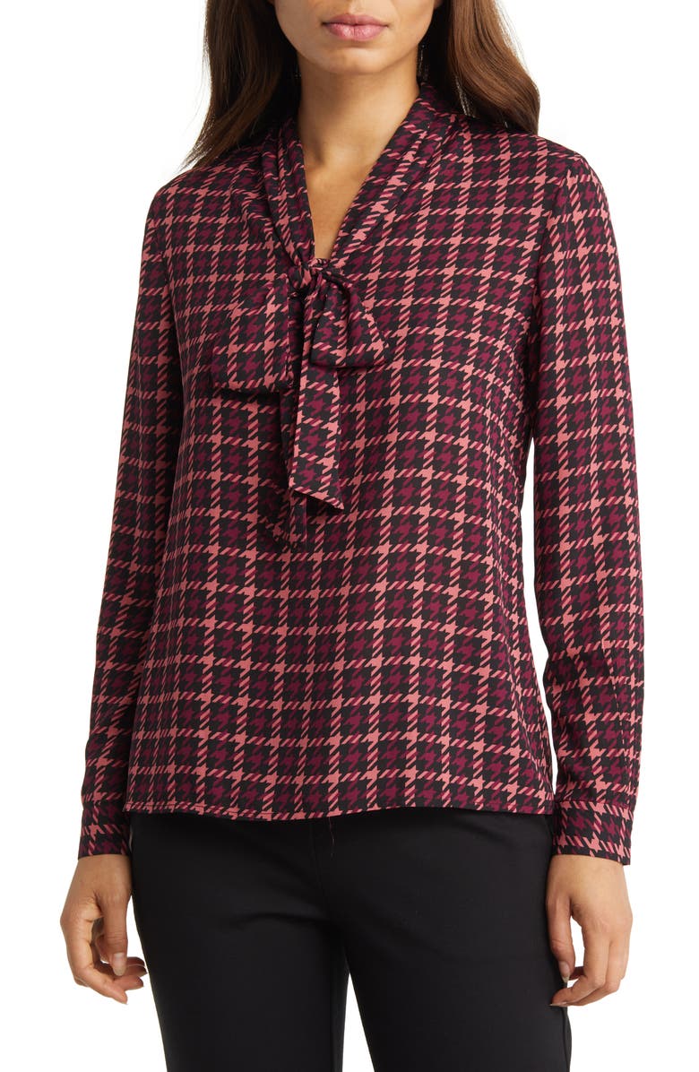 Anne Klein Long Sleeve Tie Neck Blouse, Main, color,