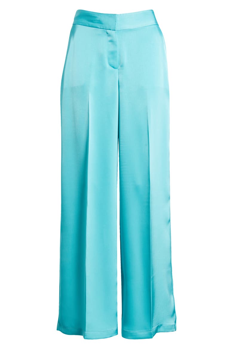 Wide Leg Satin Pants, Alternate, color, TURQUOISE