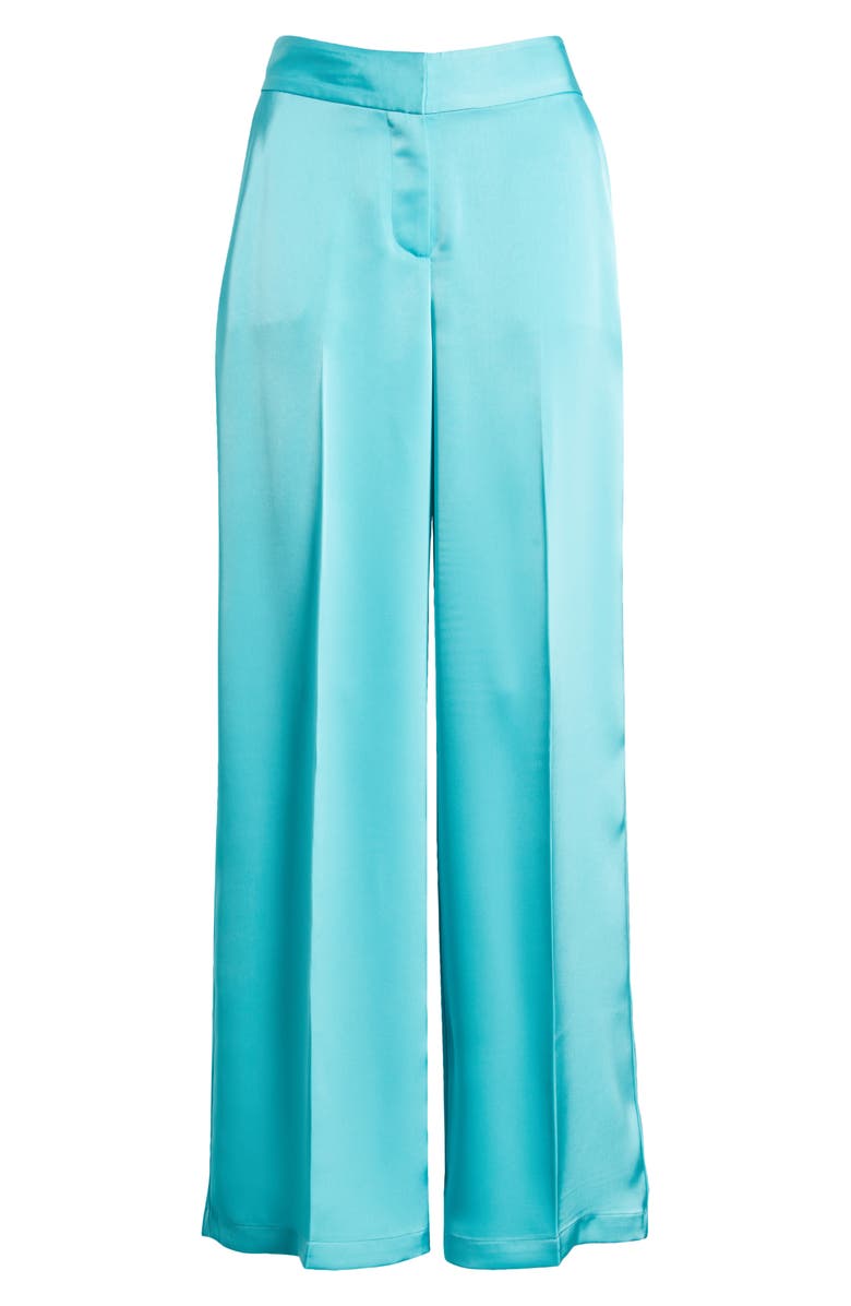 Tahari ASL Wide Leg Satin Pants, Alternate, color, Turquoise
