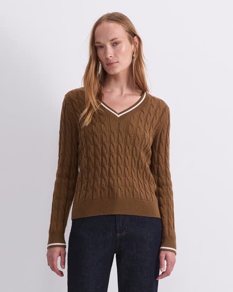 Merino Cable V Neck Sweater