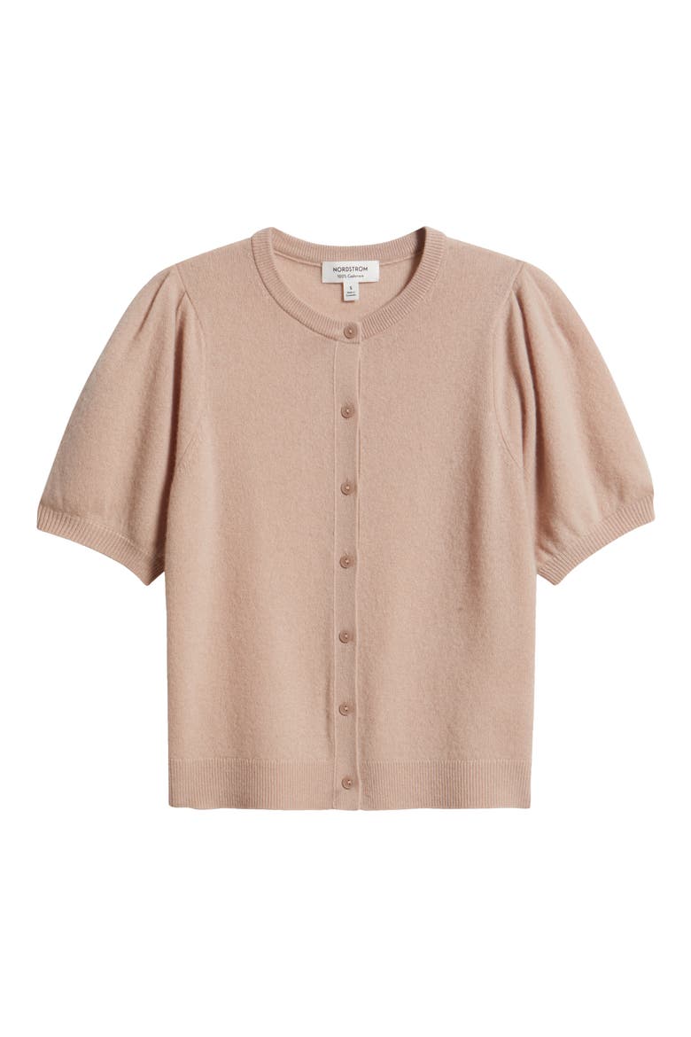Puff Sleeve Cashmere Cardigan, Alternate, color, PINK ADOBE