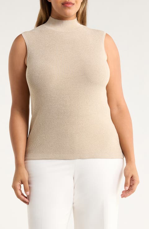 Metallic Mock Neck Sleeveless Sweater (Plus)