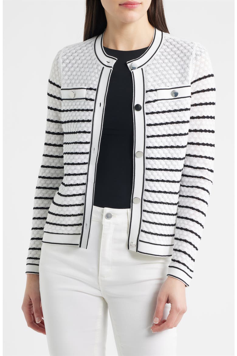 Stripe Stitch Detail Cardigan, Alternate, color, CRSPWHT/ ANNEBLACK