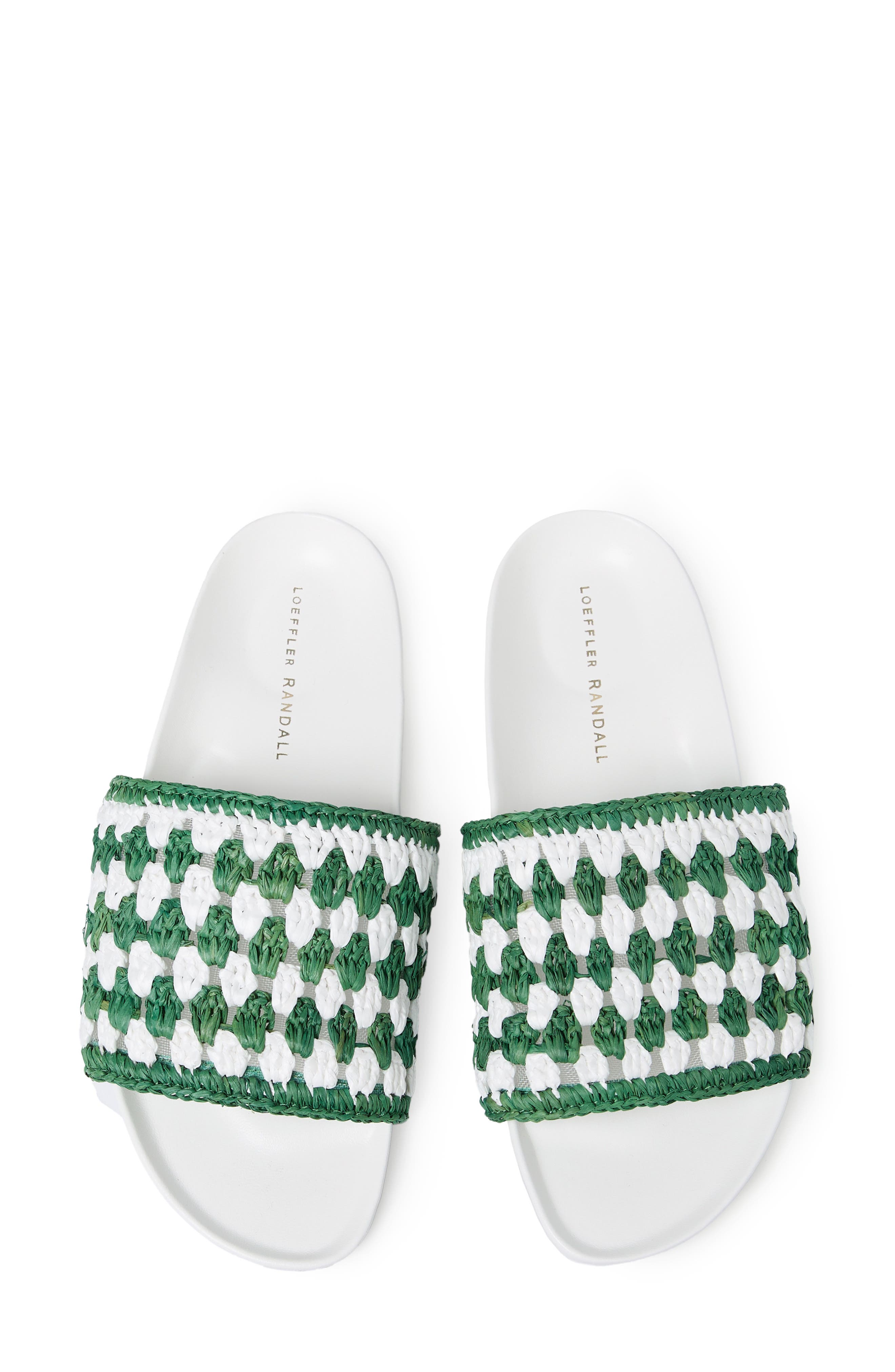 Henri Crochet Raffia Slide Sandal, Alternate, color, WHITE/ GREEN