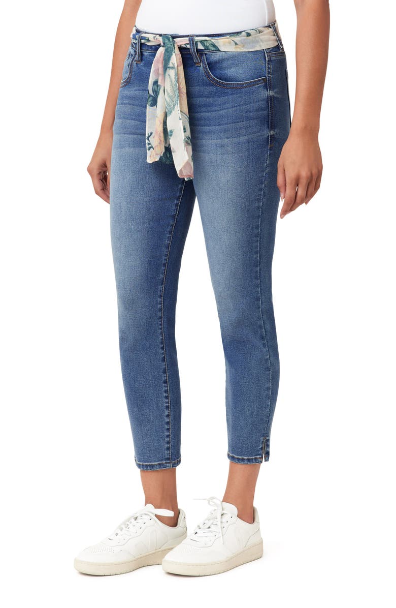 Kensie Belted Mid Rise Skinny Cropped Jeans, Alternate, color, Majore Hibiscus