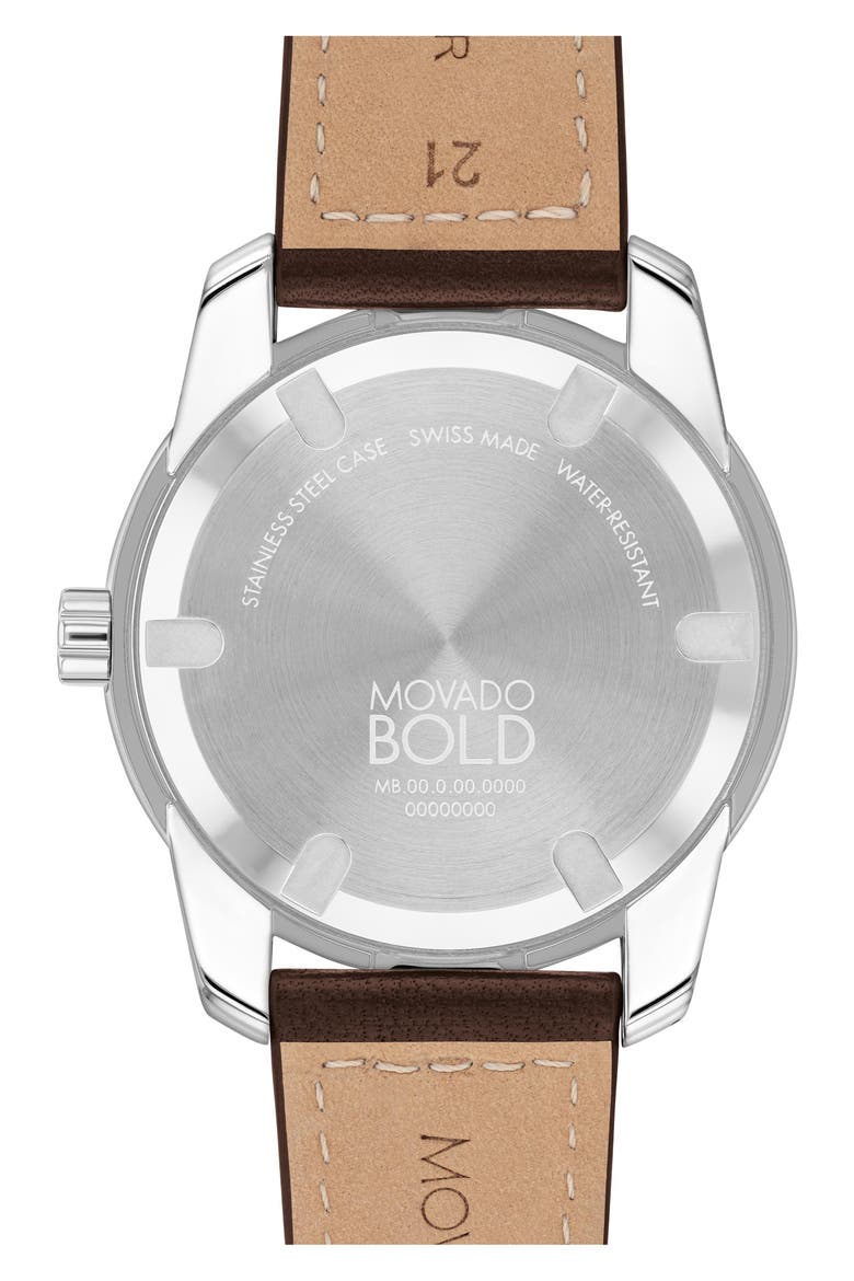 Bold Verso Leather Strap Watch, 42mm, Alternate, color, BROWN DIAL