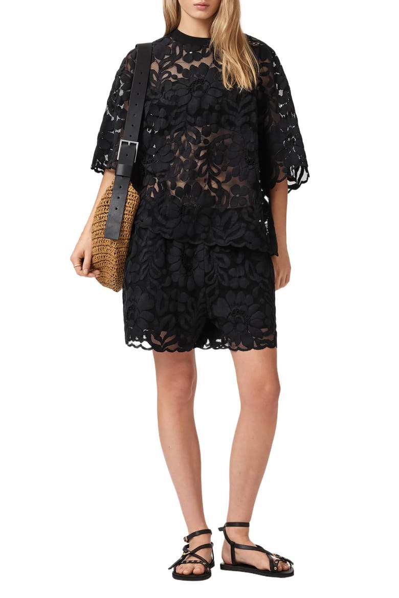 Amelie Floral Lace T-Shirt, Alternate, color, BLACK