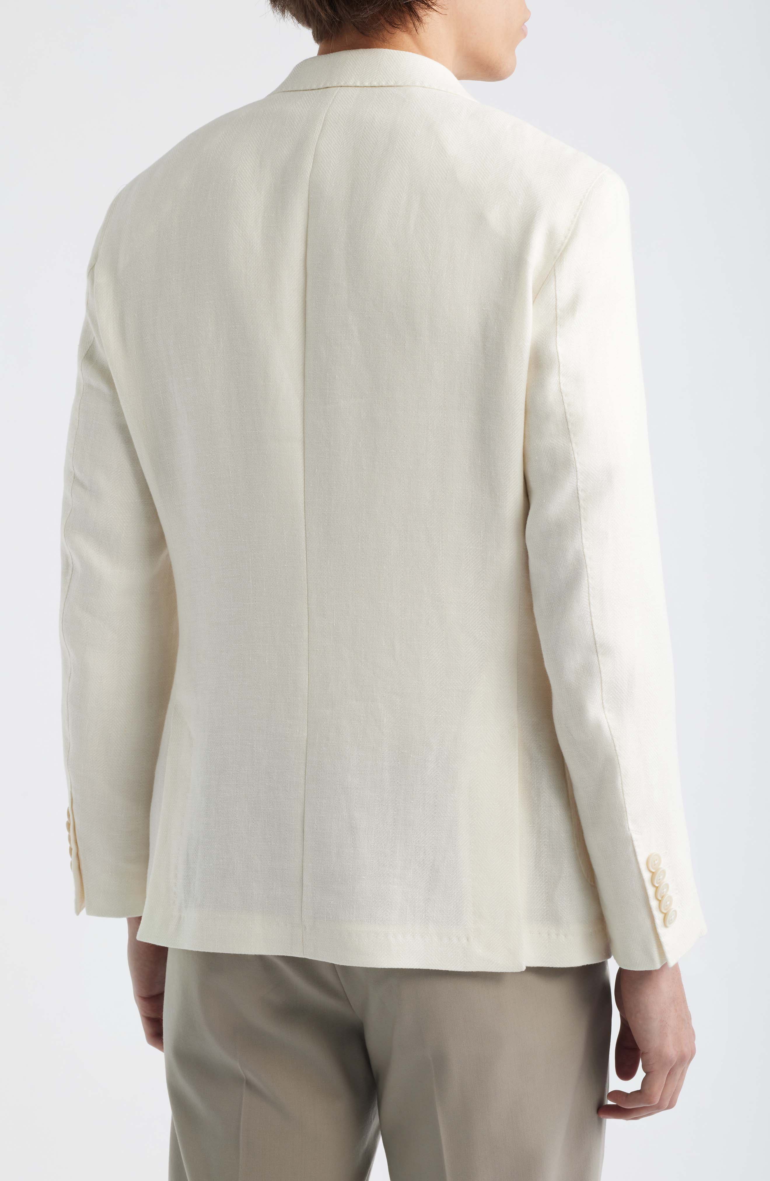 Heston Slim Fit Off White Wool & Linen Herringbone Sport Coat - image 2