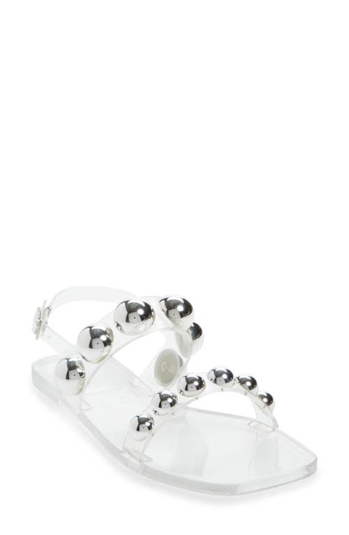 Jeffrey Campbell Gum-drop Studded Flat Jelly Sandals In Clear Silver