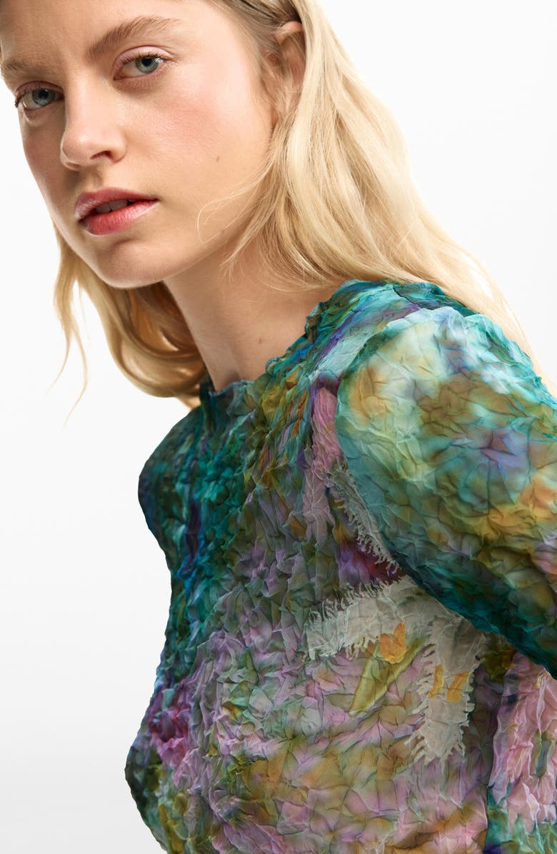 Desigual Crinkle Long Sleeve Crop Top, Alternate, color,