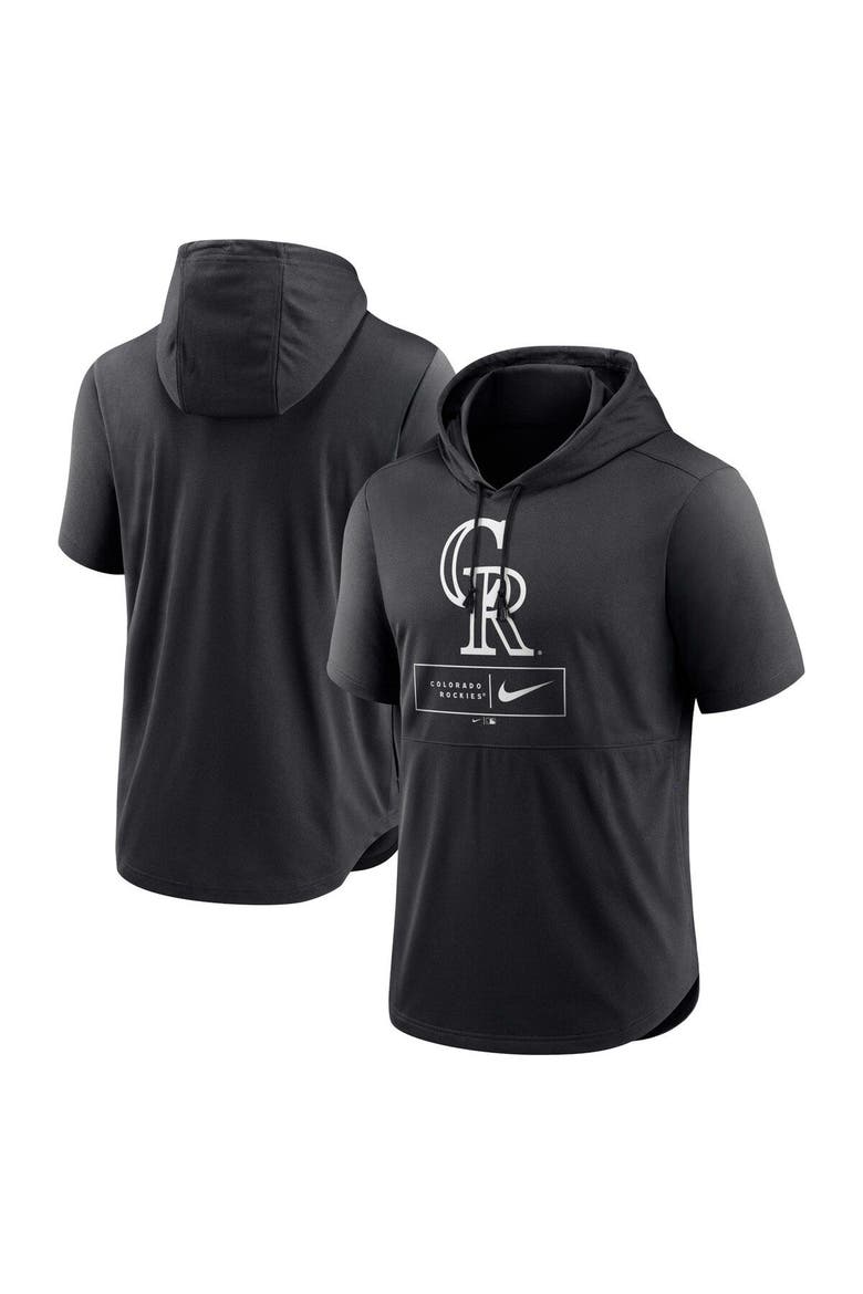 Men's Nike Black Colorado Rockies Logo Lockup Performance Short-Sleeved Pullover Hoodie, Alternate, color, Black