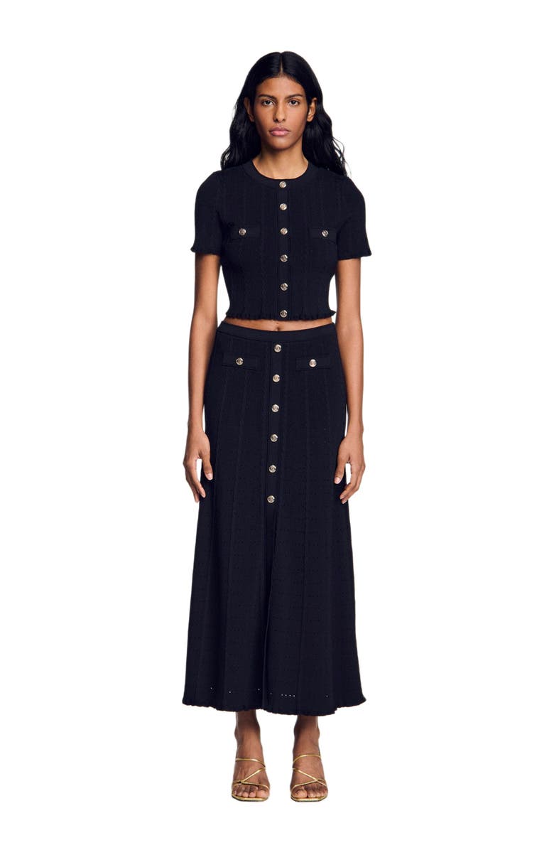 SANDRO Cropped pointelle knit cardigan, Main, color,