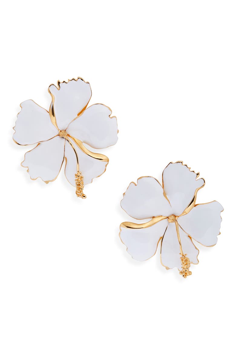 Hibiscus Enamel Earrings, Main, color, WHITE
