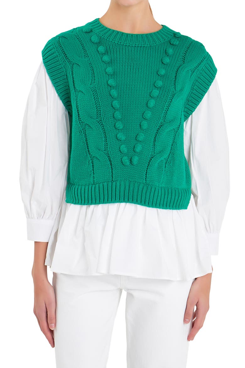 Mixed Media Cable Stitch Sweater, Alternate, color, GREEN/ WHITE