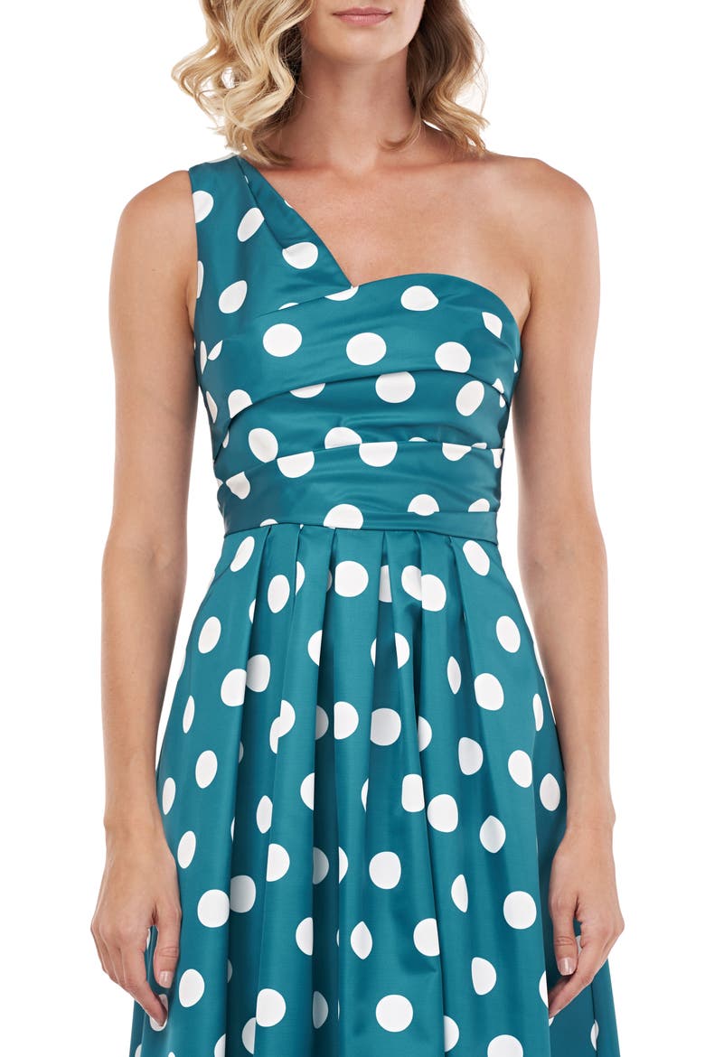 Victoire One-Shoulder Mikado Cocktail Dress, Alternate, color, PERSIAN BLUE/ WHITE