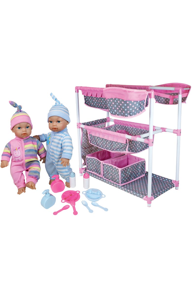 Lissi 12 Inch Twin Baby Dolls & Care Center Set, Pink Blue Unicorn, Hats, Main, color, Multicolored