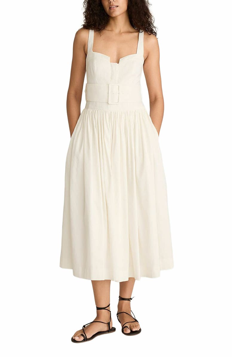 Rebecca Taylor Ottoman Belted Bustier Shirt Dress, Alternate, color, Off White