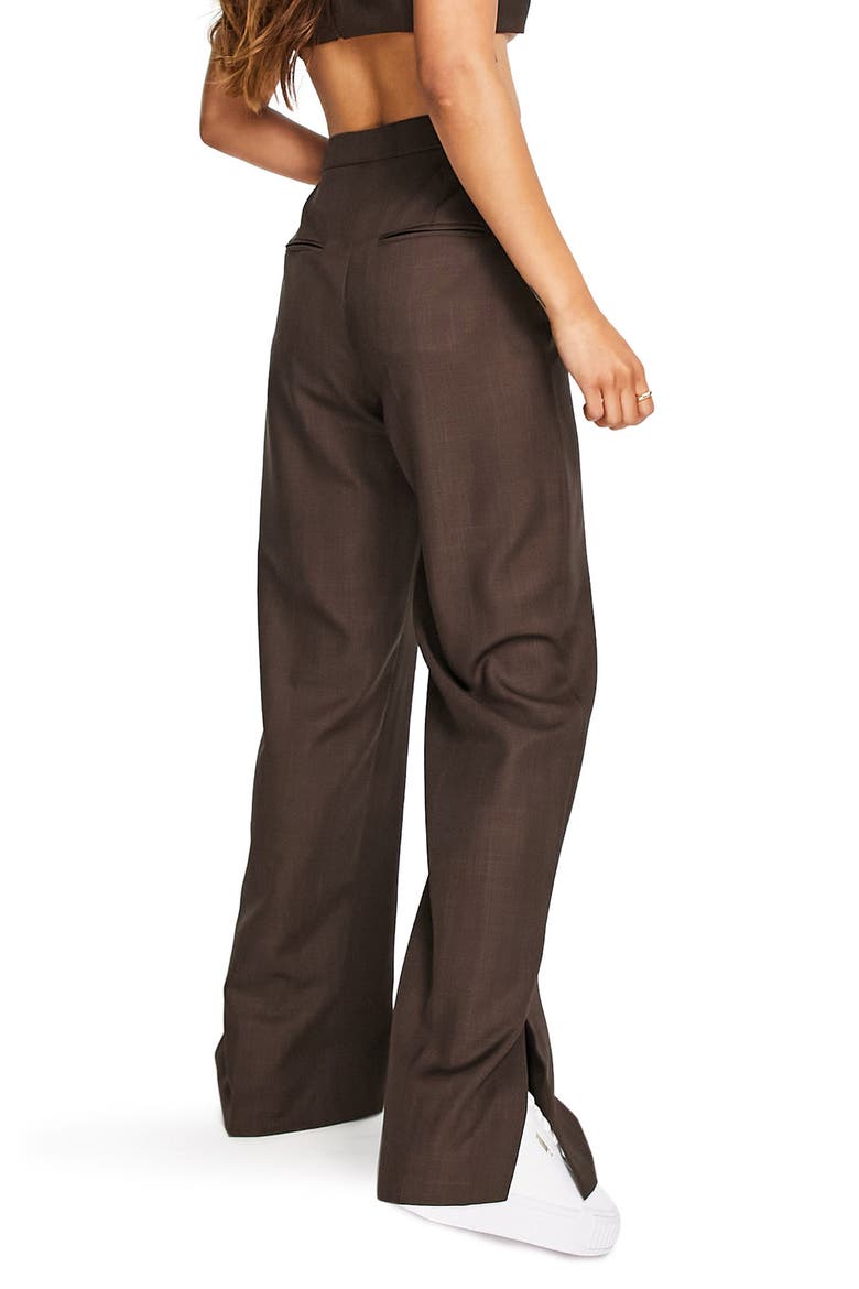High Waist Side Slit Trousers, Alternate, color, BROWN