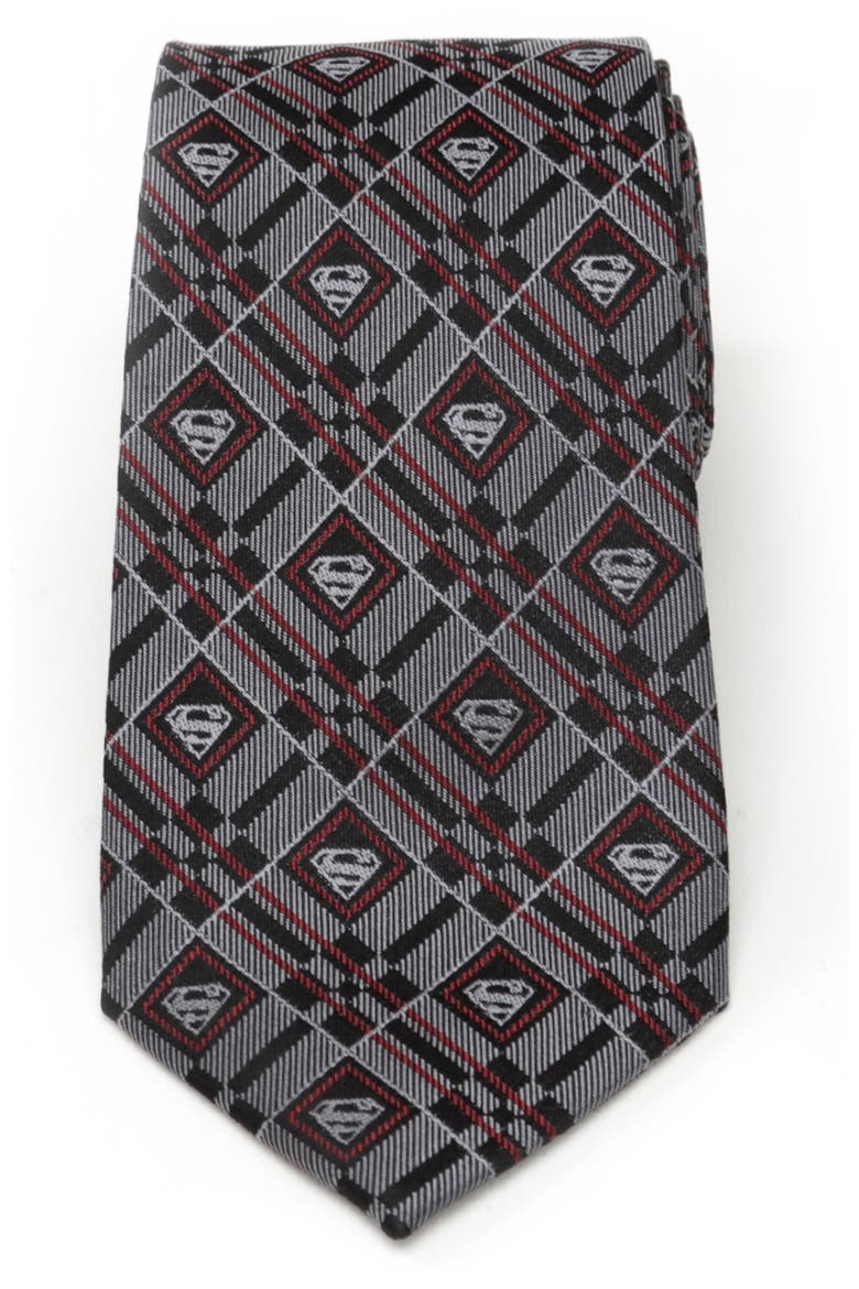 DC Comics Superman Geometric Gray Silk Tie, Main, color, SILVER
