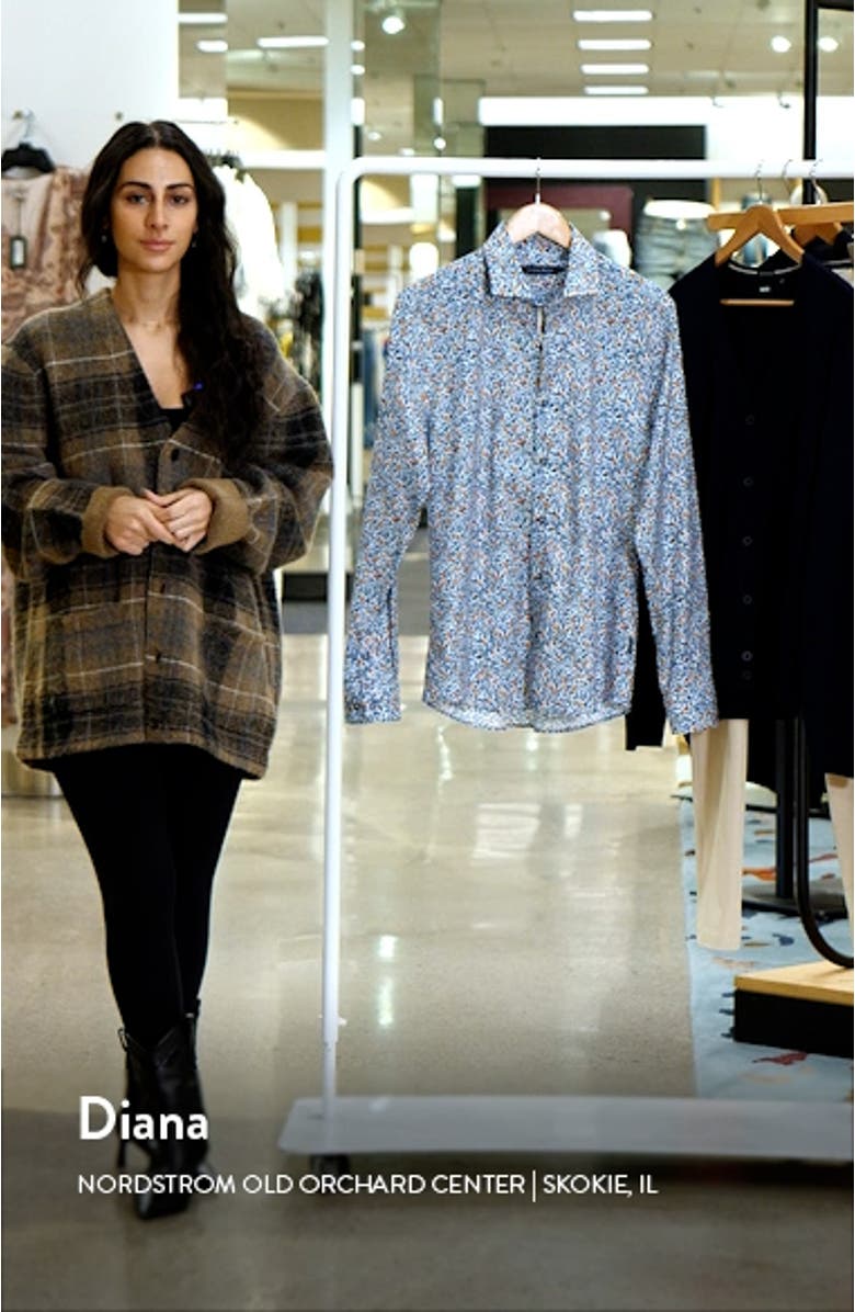 Orange Tree Print Stretch Button-Up Shirt, sales video thumbnail