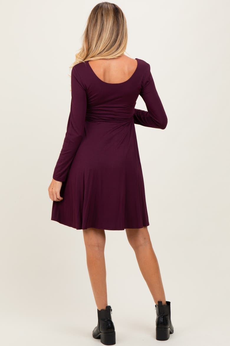 Scoop Neck Long Sleeve Waist Tie Dress, Alternate, color, Plum