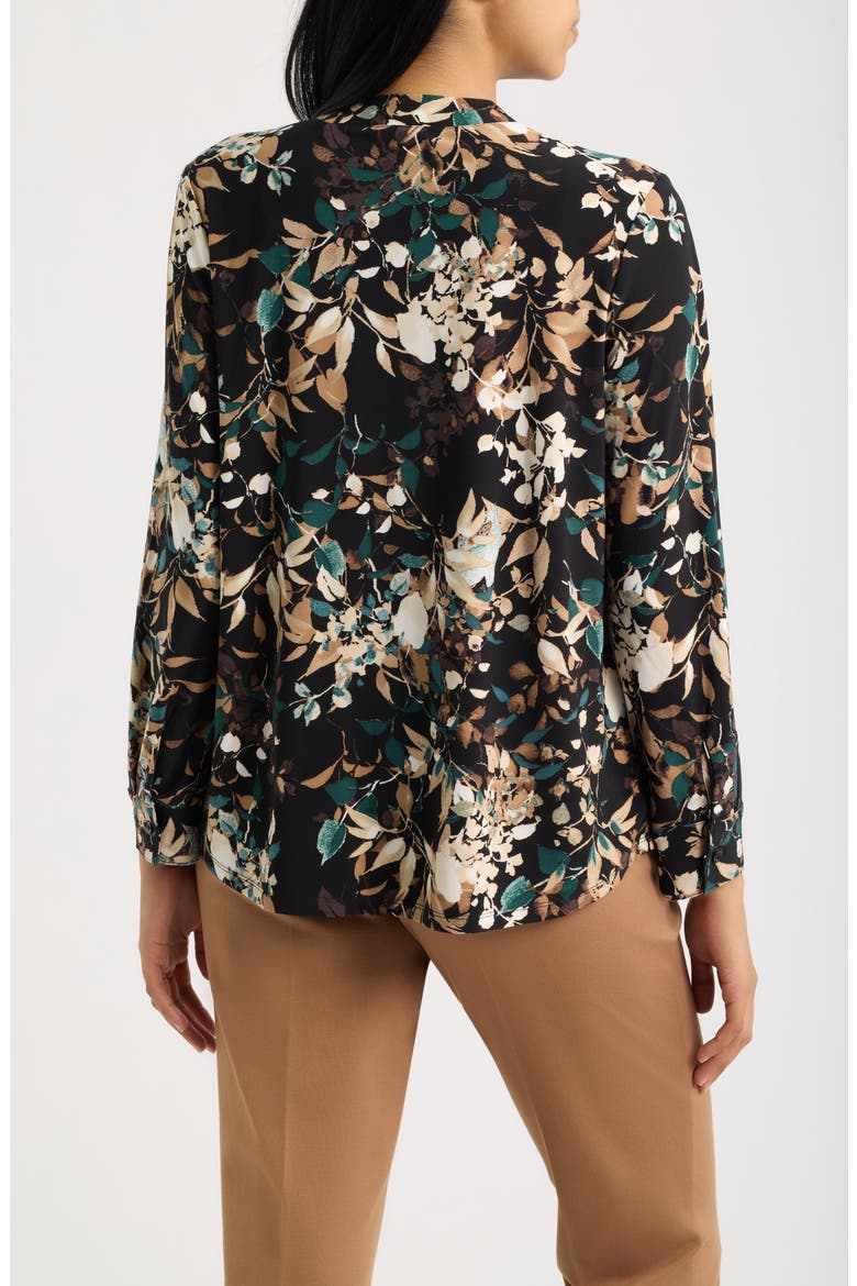 Printed Notched V-Neck Long Sleeve Top, Alternate, color, ANNE BLACK/ TREELINE MULTI
