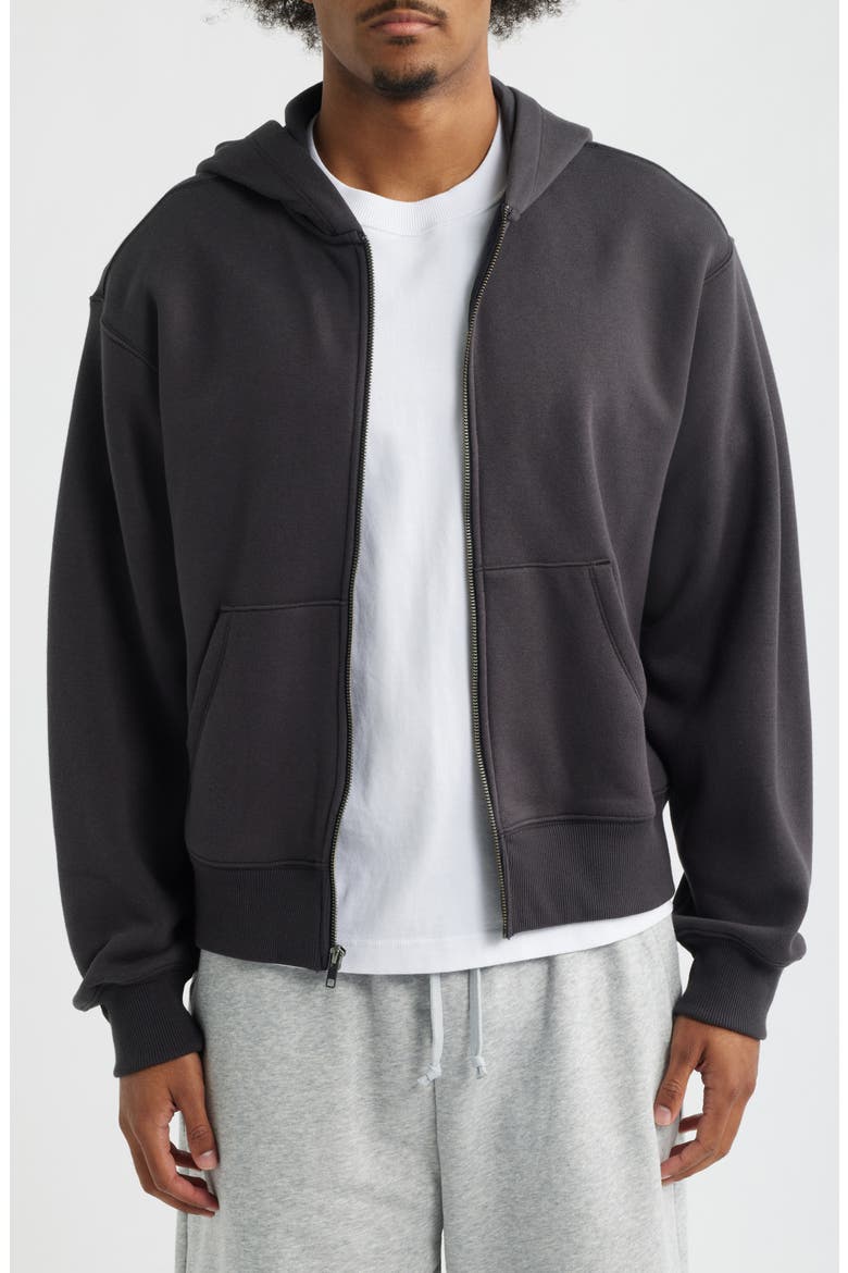 Crop Fleece Zip Hoodie, Main, color, BLACK FADED