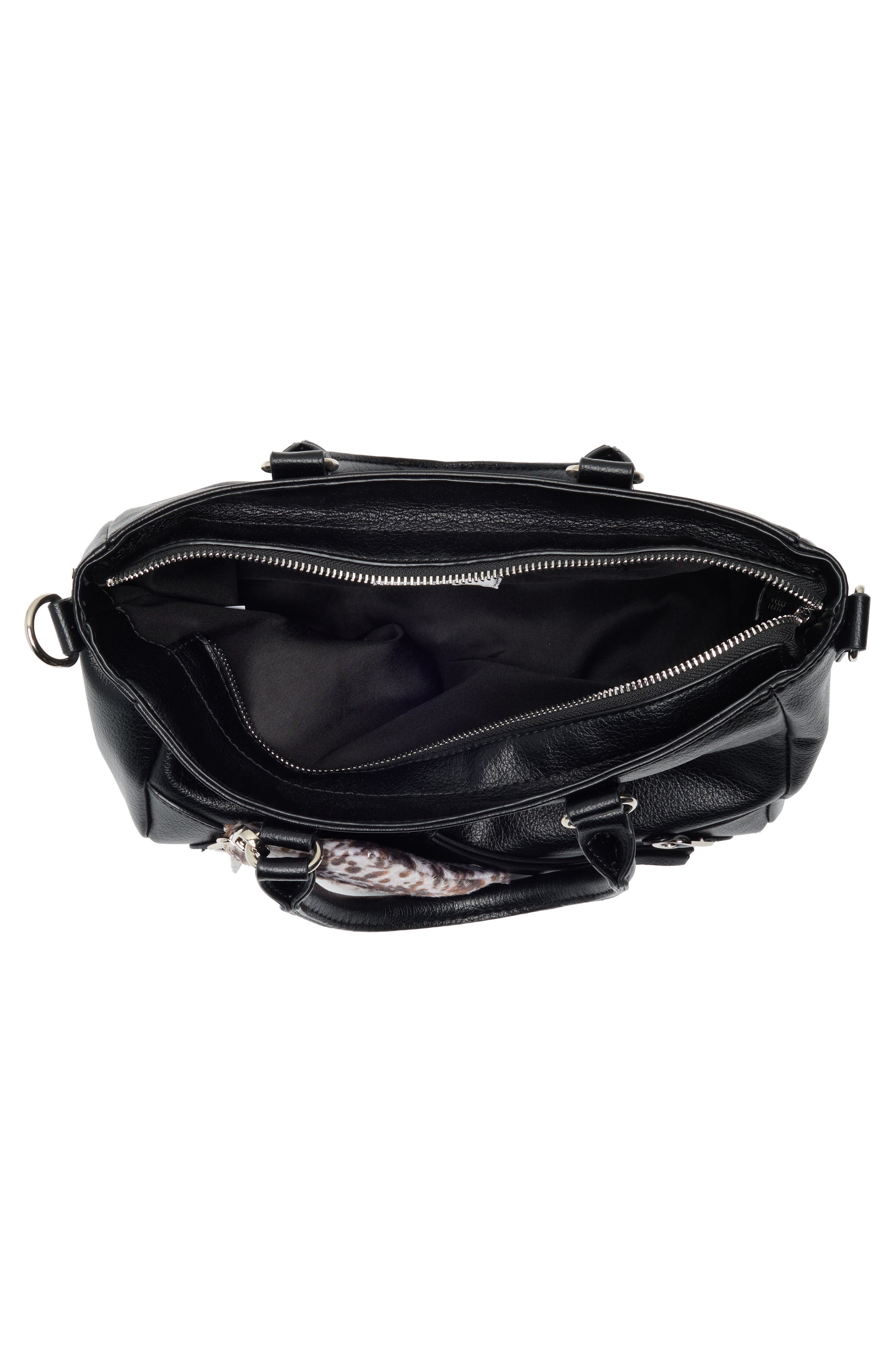 Madden Girl Faux Leather Bowler Top Handle Bag & Charm, Alternate, color, Black