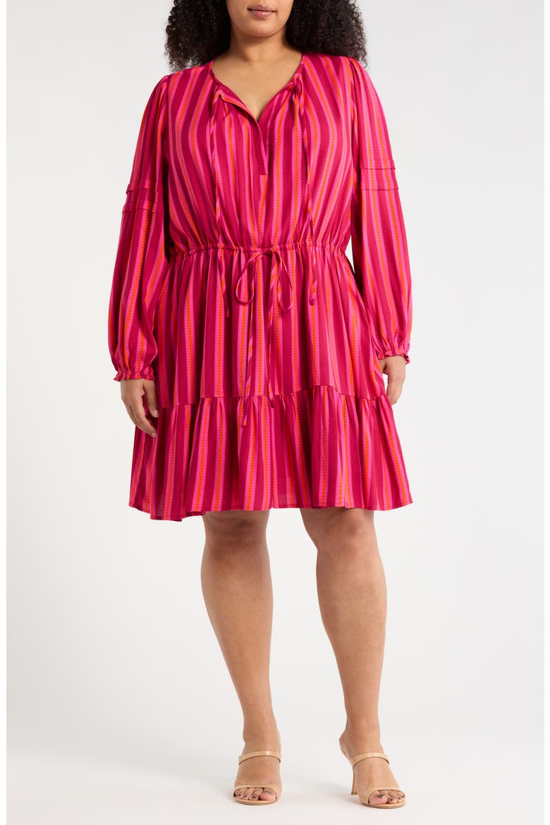Clarisa Stripes Lomie Long Sleeve Dress, Main, color, FUCHSIA-ORANGE