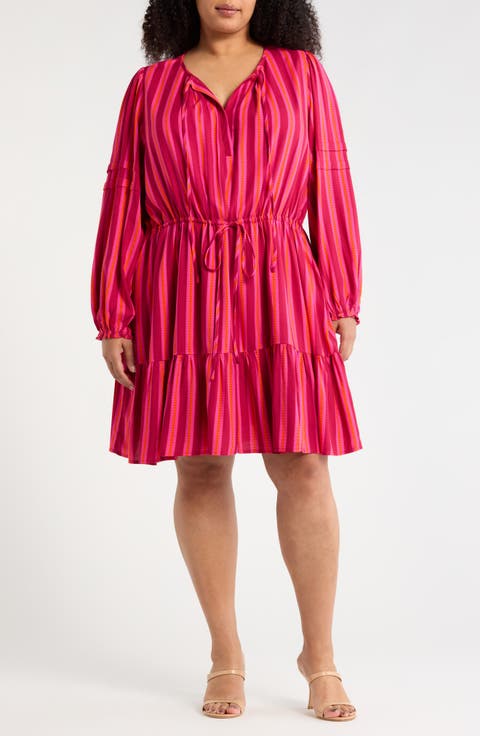Clarisa Stripes Lomie Long Sleeve Dress (Plus)