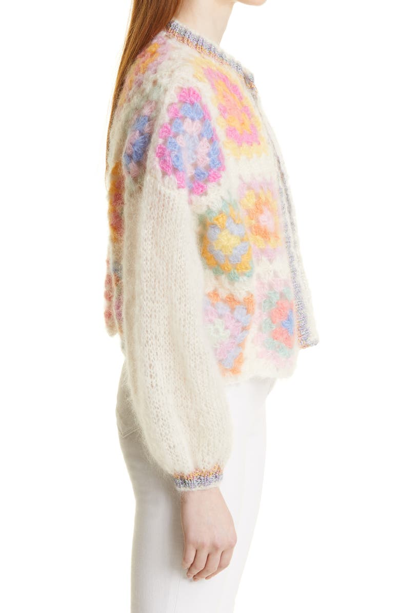 Rose Carmine Bolero Crochet Mohair & Wool Blend Cardigan, Alternate, color,