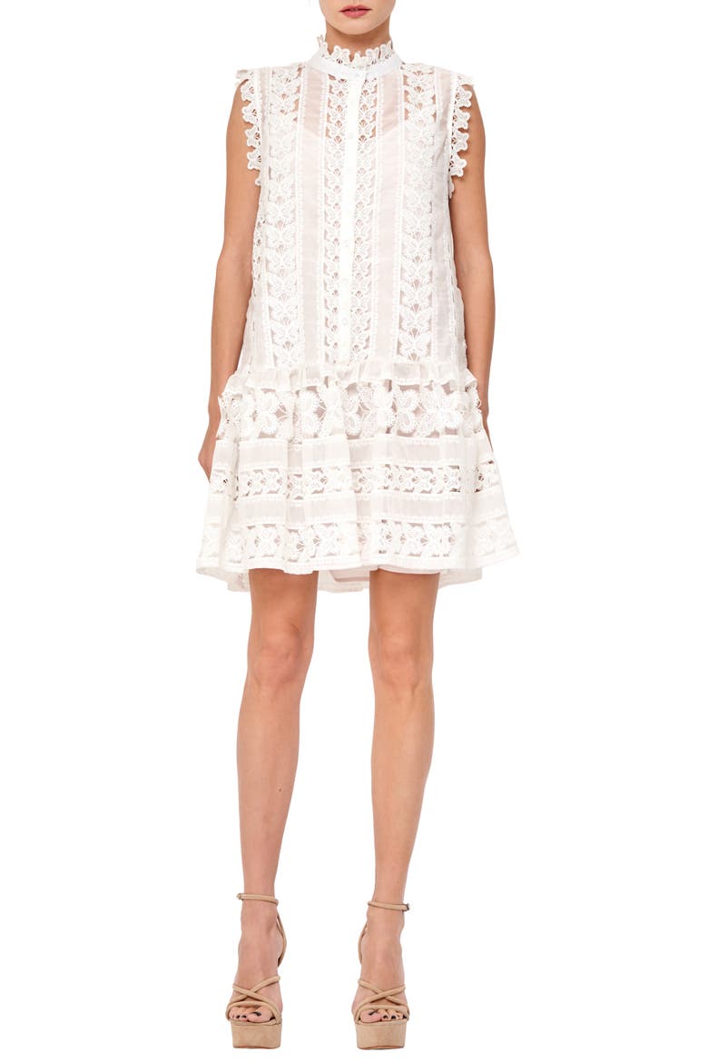 Cara Butterfly Lace Shift Dress, Alternate, color, WHITE