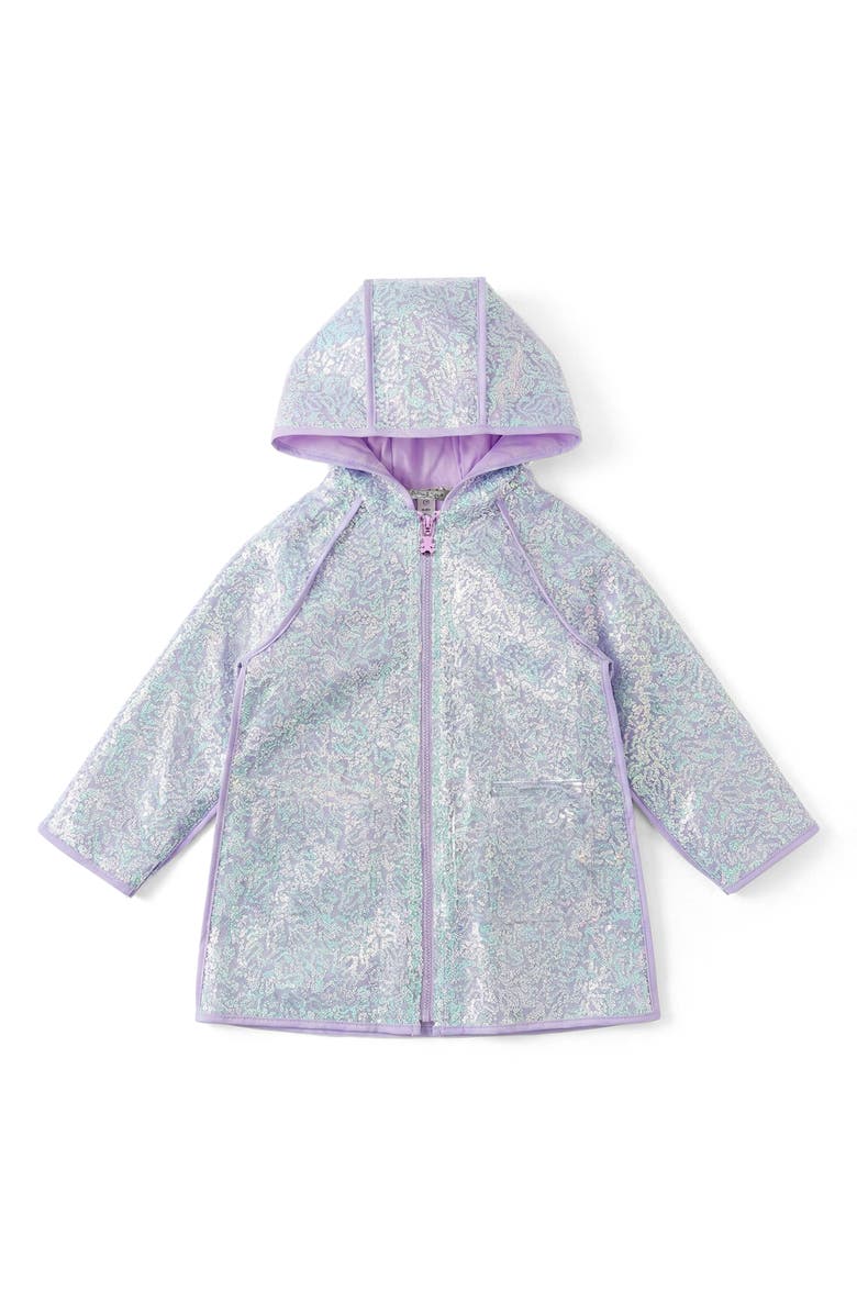 Pippa & Julie Kids' Kyla Sequin Hooded Rain Jacket, Main, color, Violet