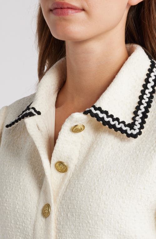 Zoe And Claire Collar Tweed Cardigan In Cream