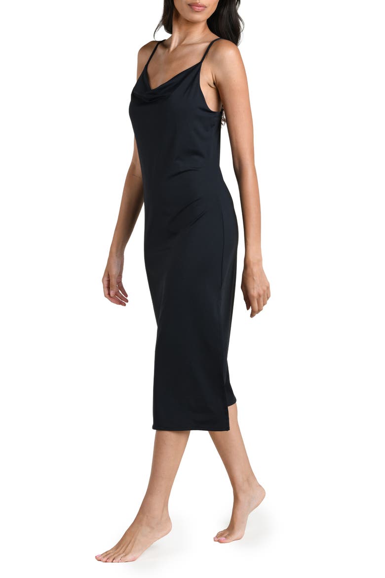 Island Goddess Cowl Neck Cover-Up Midi Dress, Alternate, color, BLACK