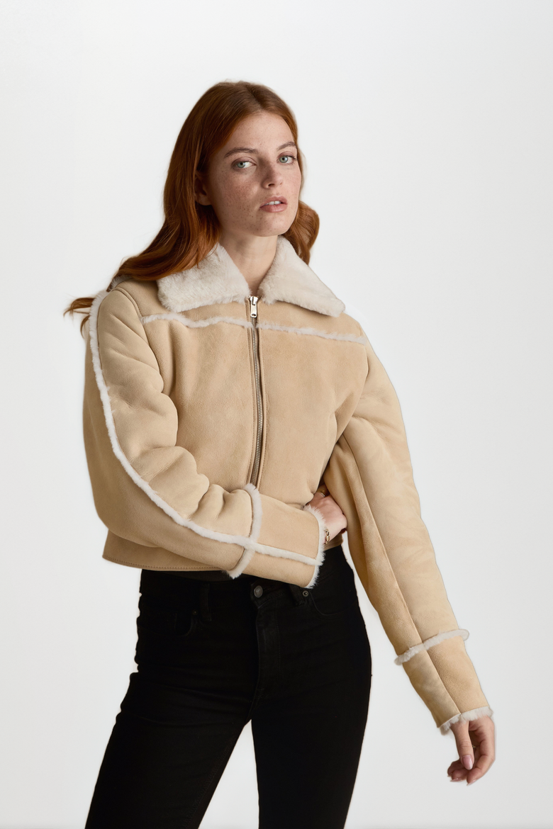 Clara Suede Shearling Jacket, Main, color, Beige