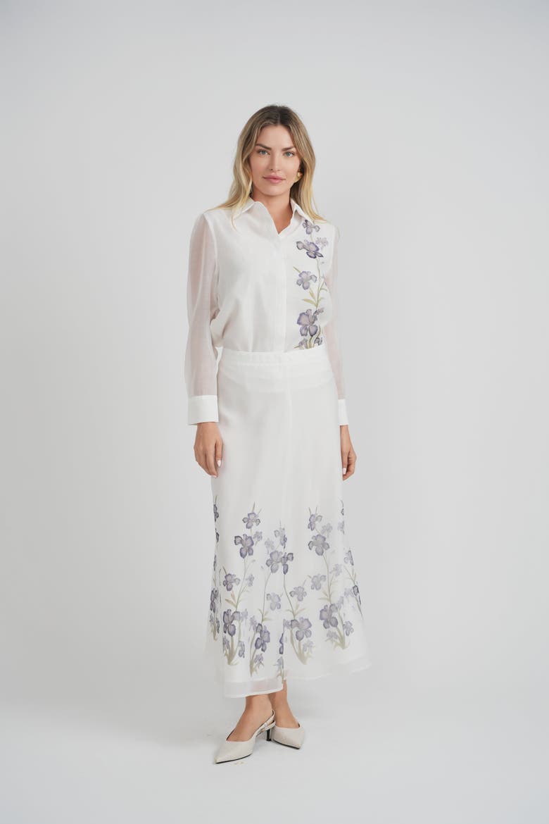 Floral Puff Sleeve Hidden Placket Blouse, Alternate, color, Off White