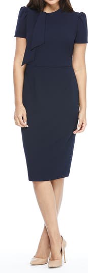 Maggy London Tie Neck Puff Sleeve Scuba Crepe Dress