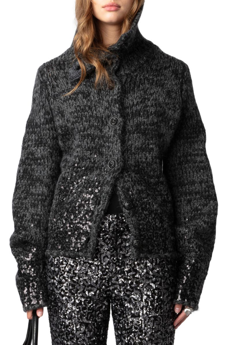 Zadig & Voltaire Tylia Sequin Turtleneck Cardigan, Main, color, 