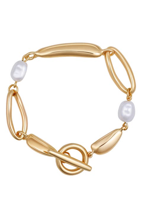 Faux Pearl Nugget Toggle Bracelet